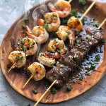 Grilled Steak and Shrimp Skewers with Garlic Butter