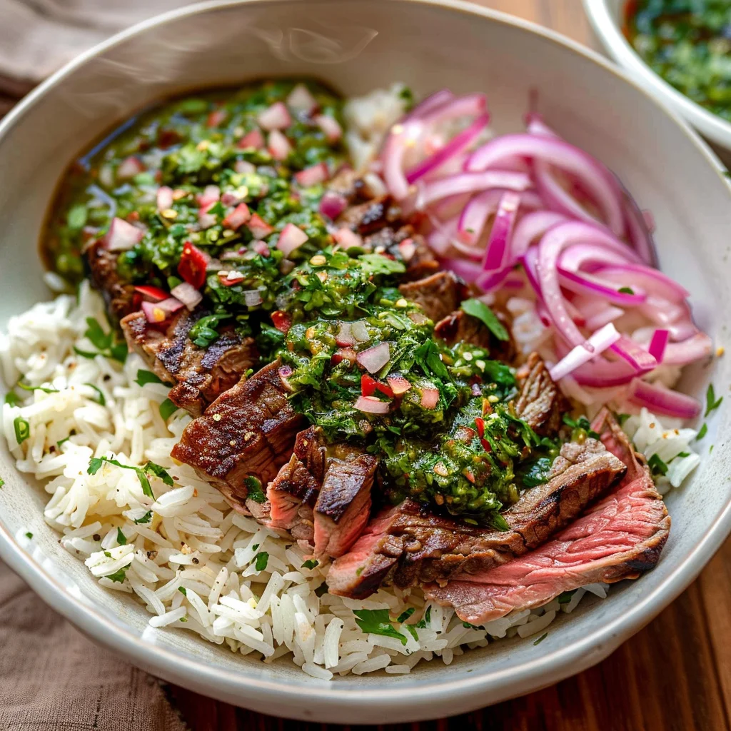 Skirt Steak Rice Bowls with Chimichurri Sauce