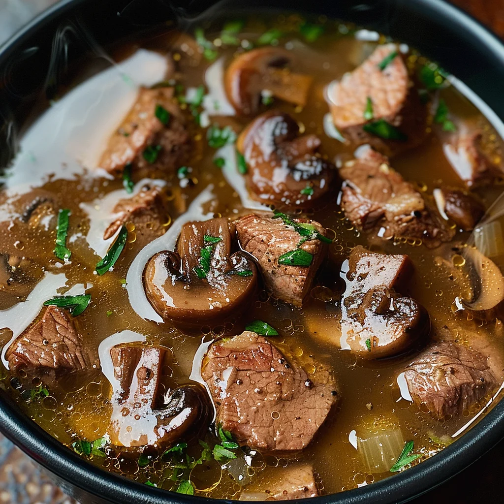 Steak and Ale Soup with Mushrooms