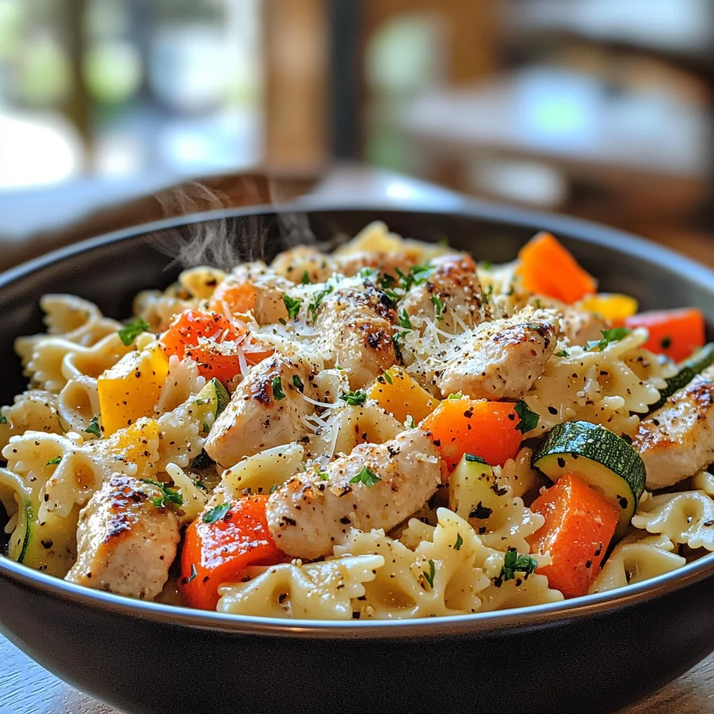 Creamy, Spicy Chicken Pasta with Summer Vegetables