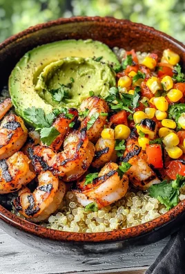 Grilled Shrimp Bowl with Avocado, Corn Salsa & Creamy Sauce